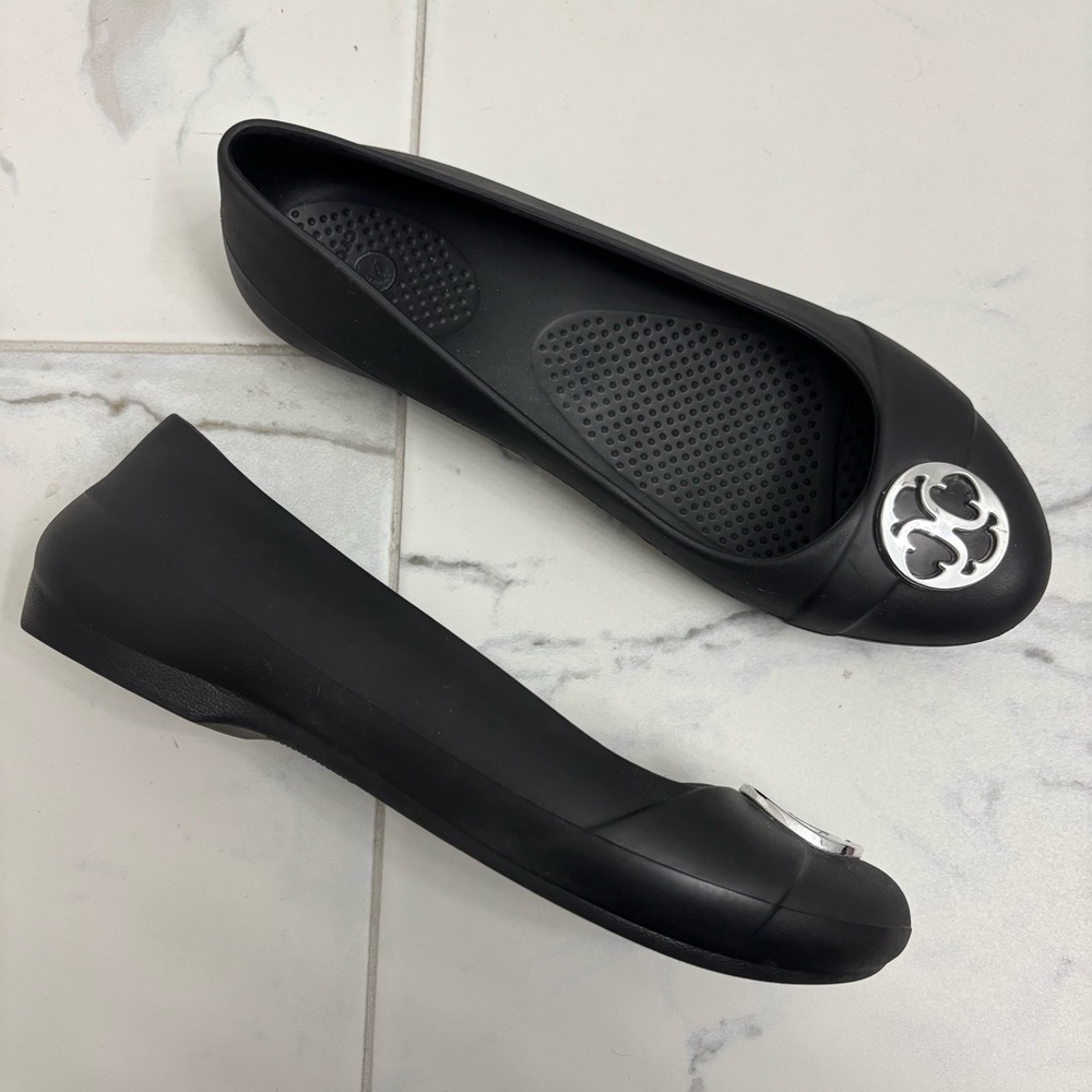 Crocs Ballet Flats Womens 9 Black Silver Metal Accent - Picture 1 of 8